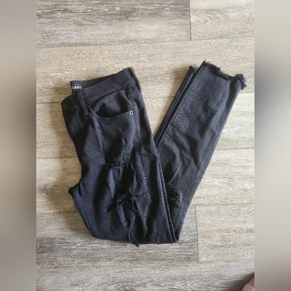 Express Ankle Legging Mid Rise Black Distressed Jeans